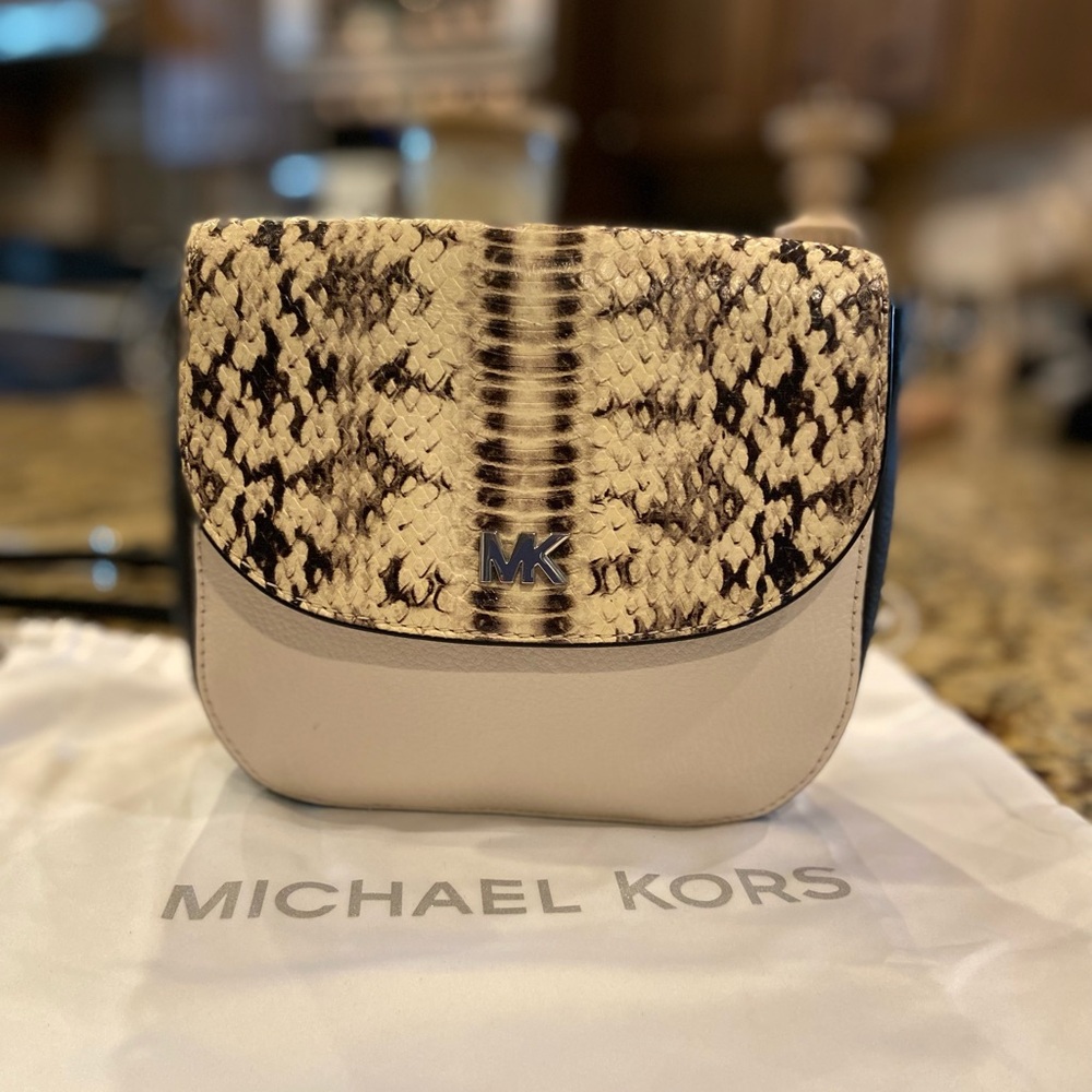 Michael Kors Snake Print Crossbody Bag - Cream and Black